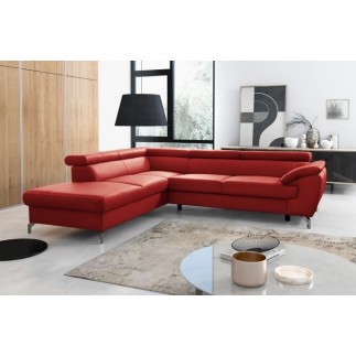 Canapé d'angle convertible en cuir italien de luxe 5/6 places FINLANDE avec coffre, rouge foncé, angle gauche