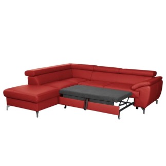 Canapé d'angle convertible en cuir italien de luxe 5/6 places FINLANDE avec coffre, rouge foncé, angle gauche