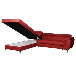 Canapé d'angle convertible en cuir italien de luxe 5/6 places FINLANDE avec coffre, rouge foncé, angle gauche