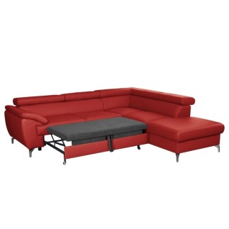 Canapé d'angle convertible en cuir italien de luxe 5/6 places FINLANDE avec coffre, rouge foncé, angle droit