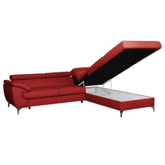 Canapé d'angle convertible en cuir italien de luxe 5/6 places FINLANDE avec coffre, rouge foncé, angle droit