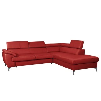 Canapé d'angle convertible en cuir italien de luxe 5/6 places FINLANDE avec coffre, rouge foncé, angle droit