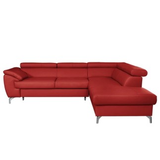 Canapé d'angle convertible en cuir italien de luxe 5/6 places FINLANDE avec coffre, rouge foncé, angle droit