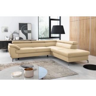 Canapé d'angle convertible en cuir italien de luxe 5/6 places FINLANDE avec coffre, beige, angle droit
