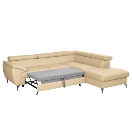 Canapé d'angle convertible en cuir italien de luxe 5/6 places FINLANDE avec coffre, beige, angle droit