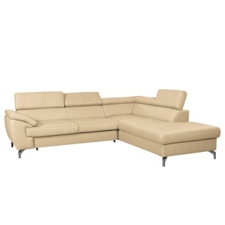 Canapé d'angle convertible en cuir italien de luxe 5/6 places FINLANDE avec coffre, beige, angle droit