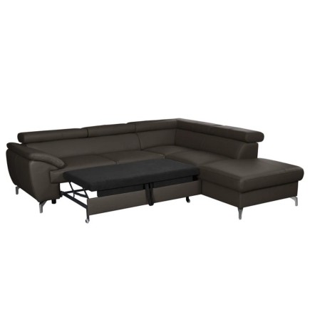 Canapé d'angle convertible en cuir italien de luxe 5/6 places FINLANDE avec coffre, chocolat, angle droit