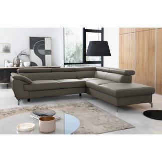 Canapé d'angle convertible en cuir italien de luxe 5/6 places FINLANDE avec coffre, taupe, angle droit