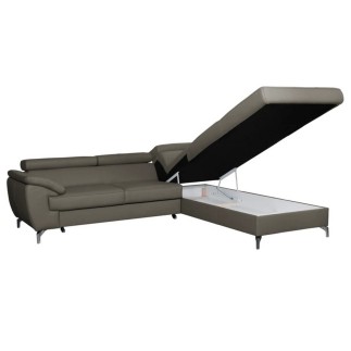 Canapé d'angle convertible en cuir italien de luxe 5/6 places FINLANDE avec coffre, taupe, angle droit