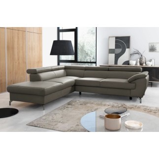 Canapé d'angle convertible en cuir italien de luxe 5/6 places FINLANDE avec coffre, taupe, angle gauche