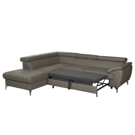 Canapé d'angle convertible en cuir italien de luxe 5/6 places FINLANDE avec coffre, taupe, angle gauche