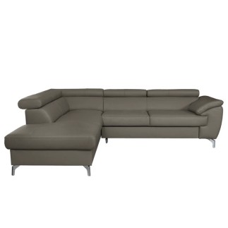 Canapé d'angle convertible en cuir italien de luxe 5/6 places FINLANDE avec coffre, taupe, angle gauche