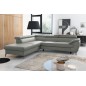 - Canapé d'angle convertible en cuir italien de luxe 5/6 places FINLANDE avec coffre, gris clair, angle gauche