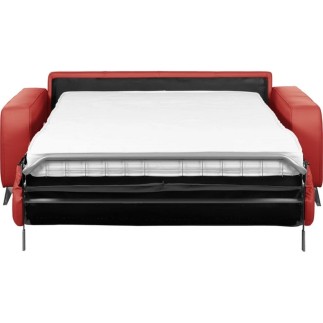 Canapé 3 places convertible en cuir italien de luxe ALVINE, rouge, Rouge foncé