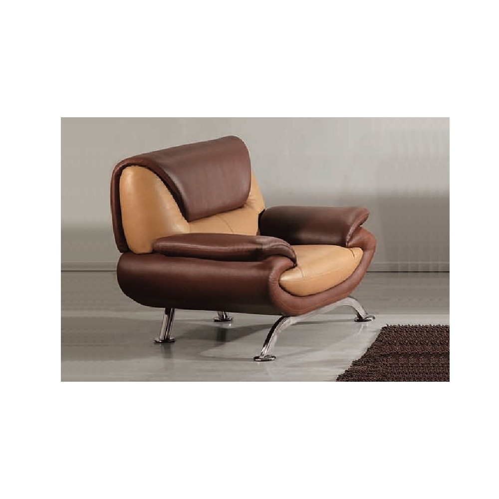 Fauteuil 1 place en cuir italien SICILIA, beige et chocolat