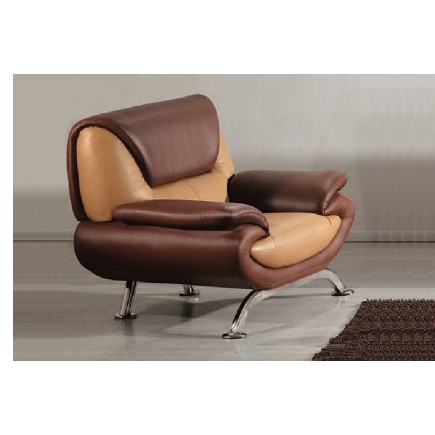 Fauteuil 1 place en cuir italien SICILIA, beige et chocolat