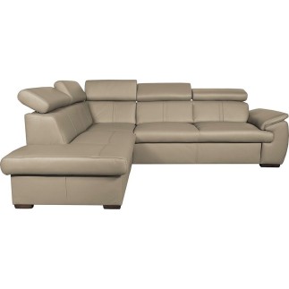 - Canapé d'angle en 100% cuir de luxe italien convertible et avec coffre, 5/6 places CITIZEN, couleur beige, angle gauche
