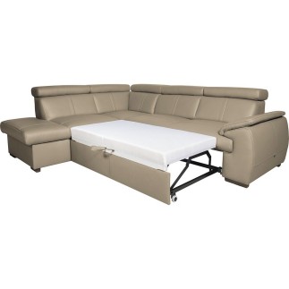 - Canapé d'angle en 100% cuir de luxe italien convertible et avec coffre, 5/6 places CITIZEN, couleur beige, angle gauche