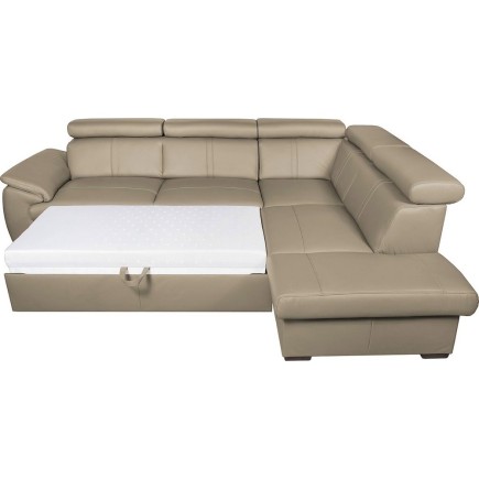 Canapé d'angle en 100% cuir de luxe italien convertible et avec coffre, 5/6 places CITIZEN, couleur beige, angle droit