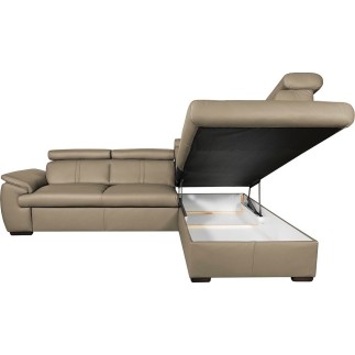 Canapé d'angle en 100% cuir de luxe italien convertible et avec coffre, 5/6 places CITIZEN, couleur beige, angle droit