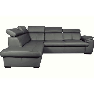 Canapé d'angle en 100% cuir de luxe italien convertible et avec coffre, 5/6 places CITIZEN, couleur gris foncé, angle gauche