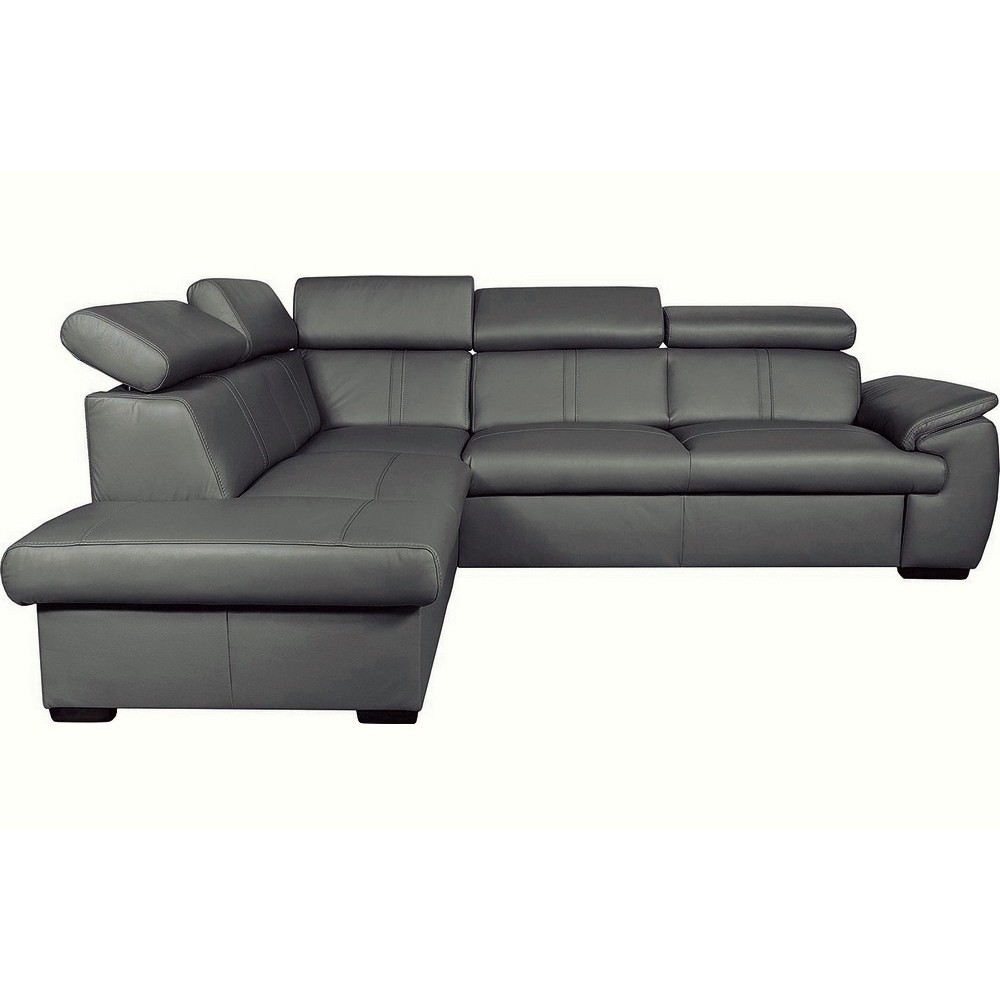 Canapé d'angle en 100% cuir de luxe italien convertible et avec coffre, 5/6 places CITIZEN, couleur gris foncé, angle gauche
