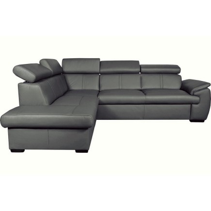 Canapé d'angle en 100% cuir de luxe italien convertible et avec coffre, 5/6 places CITIZEN, couleur gris foncé, angle gauche