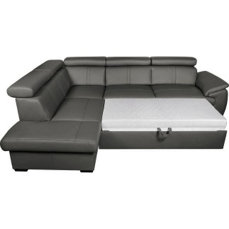 Canapé d'angle en 100% cuir de luxe italien convertible et avec coffre, 5/6 places CITIZEN, couleur gris foncé, angle gauche