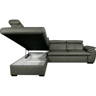 Canapé d'angle en 100% cuir de luxe italien convertible et avec coffre, 5/6 places CITIZEN, couleur gris foncé, angle gauche