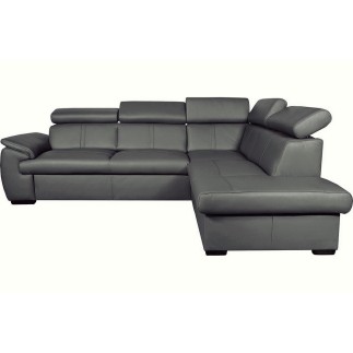 Canapé d'angle en 100% cuir de luxe italien convertible et avec coffre, 5/6 places CITIZEN, couleur gris foncé, angle droit