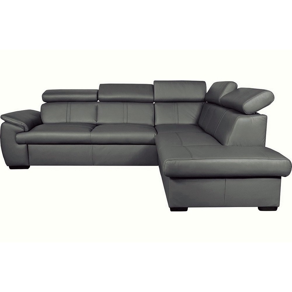 Canapé d'angle en 100% cuir de luxe italien convertible et avec coffre, 5/6 places CITIZEN, couleur gris foncé, angle droit