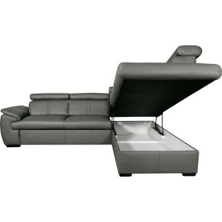 Canapé d'angle en 100% cuir de luxe italien convertible et avec coffre, 5/6 places CITIZEN, couleur gris foncé, angle droit