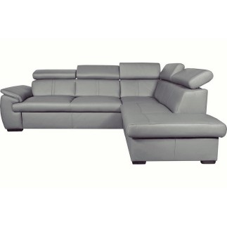 Canapé d'angle en 100% cuir de luxe italien convertible et avec coffre, 5/6 places CITIZEN, couleur gris clair, angle droit