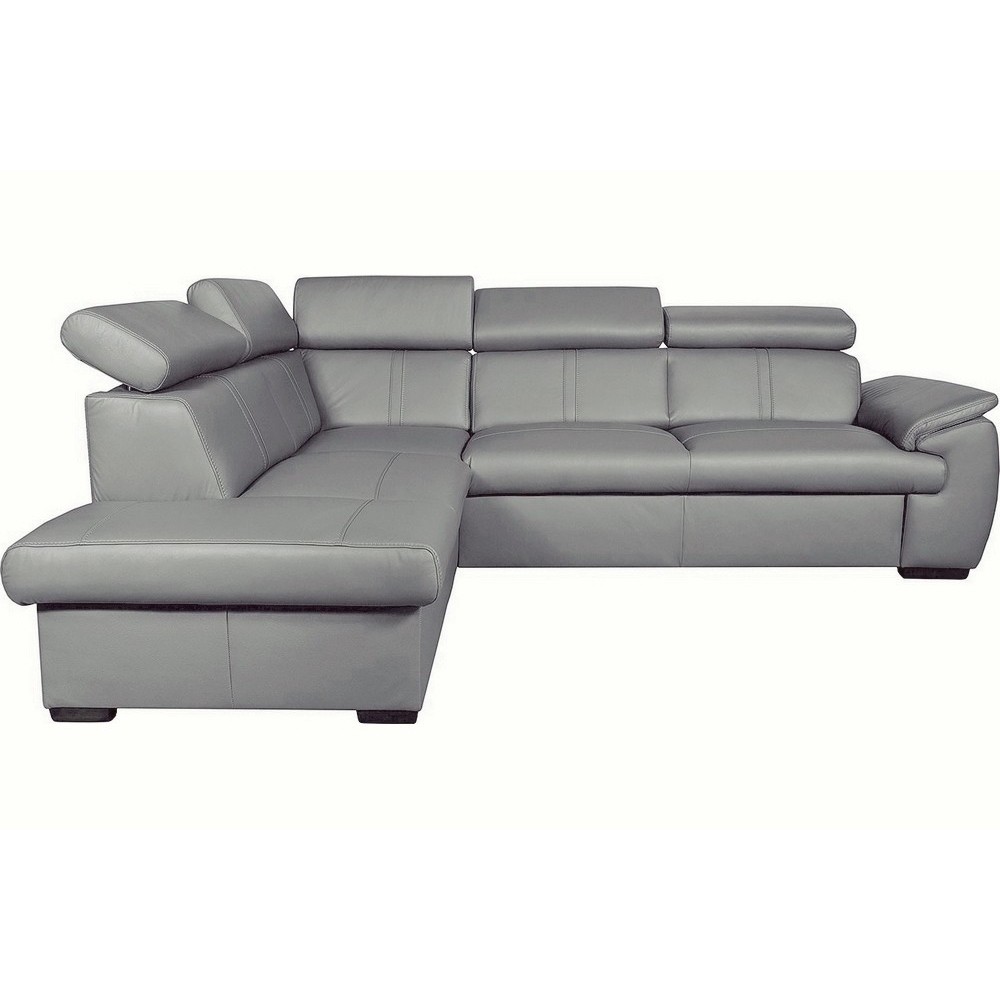 Canapé d'angle en 100% cuir de luxe italien convertible et avec coffre, 5/6 places CITIZEN, couleur gris clair, angle gauche