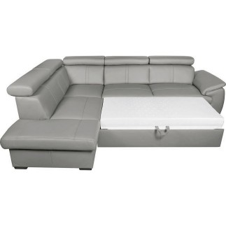 Canapé d'angle en 100% cuir de luxe italien convertible et avec coffre, 5/6 places CITIZEN, couleur gris clair, angle gauche