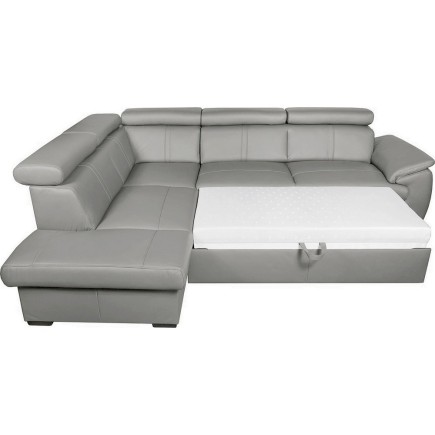 Canapé d'angle en 100% cuir de luxe italien convertible et avec coffre, 5/6 places CITIZEN, couleur gris clair, angle gauche