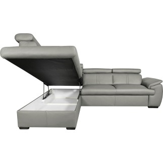 Canapé d'angle en 100% cuir de luxe italien convertible et avec coffre, 5/6 places CITIZEN, couleur gris clair, angle gauche