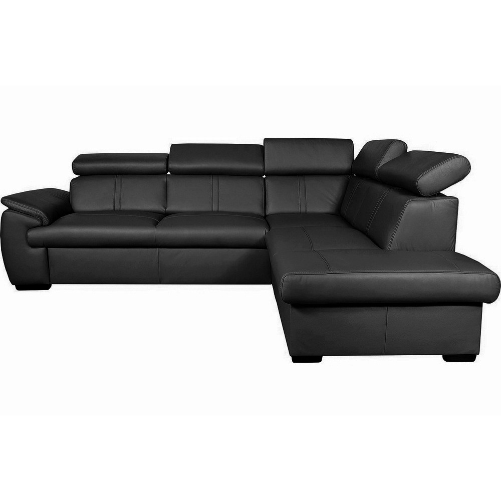 Canapé d'angle en 100% cuir de luxe italien convertible et avec coffre, 5/6 places CITIZEN, couleur noire, angle droit