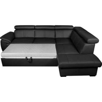 Canapé d'angle en 100% cuir de luxe italien convertible et avec coffre, 5/6 places CITIZEN, couleur noire, angle droit