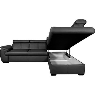 Canapé d'angle en 100% cuir de luxe italien convertible et avec coffre, 5/6 places CITIZEN, couleur noire, angle droit