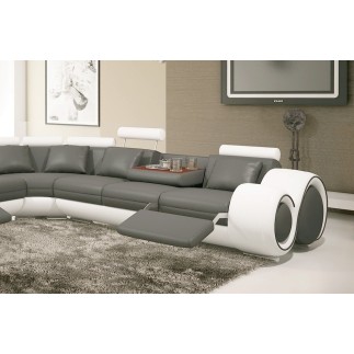 Canapé d'angle en cuir italien : 5/6 places PETIT EXCELIA, gris foncé et blanc, angle gauche