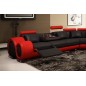 Canapé d'angle en cuir italien : 5/6 places PETIT EXCELIA, noir et rouge, angle droit