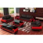 Ensemble canapé 3 places et 2 places et fauteuil en cuir italien vachette CANDIDE, couleur noir et rouge
