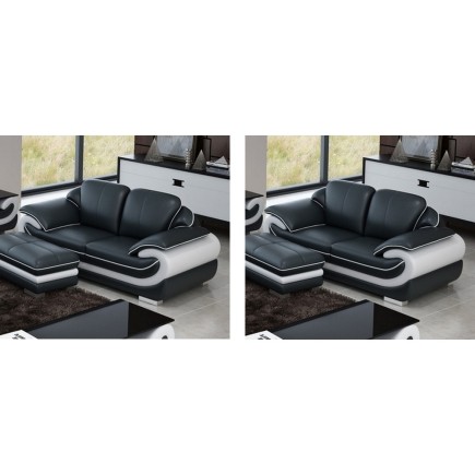 Ensemble de 2 canapés 2 places en cuir italien vachette CANDIDE noir et blanc