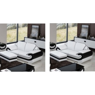 Ensemble de 2 canapé 2 places en cuir italien vachette CANDIDE blanc et noir