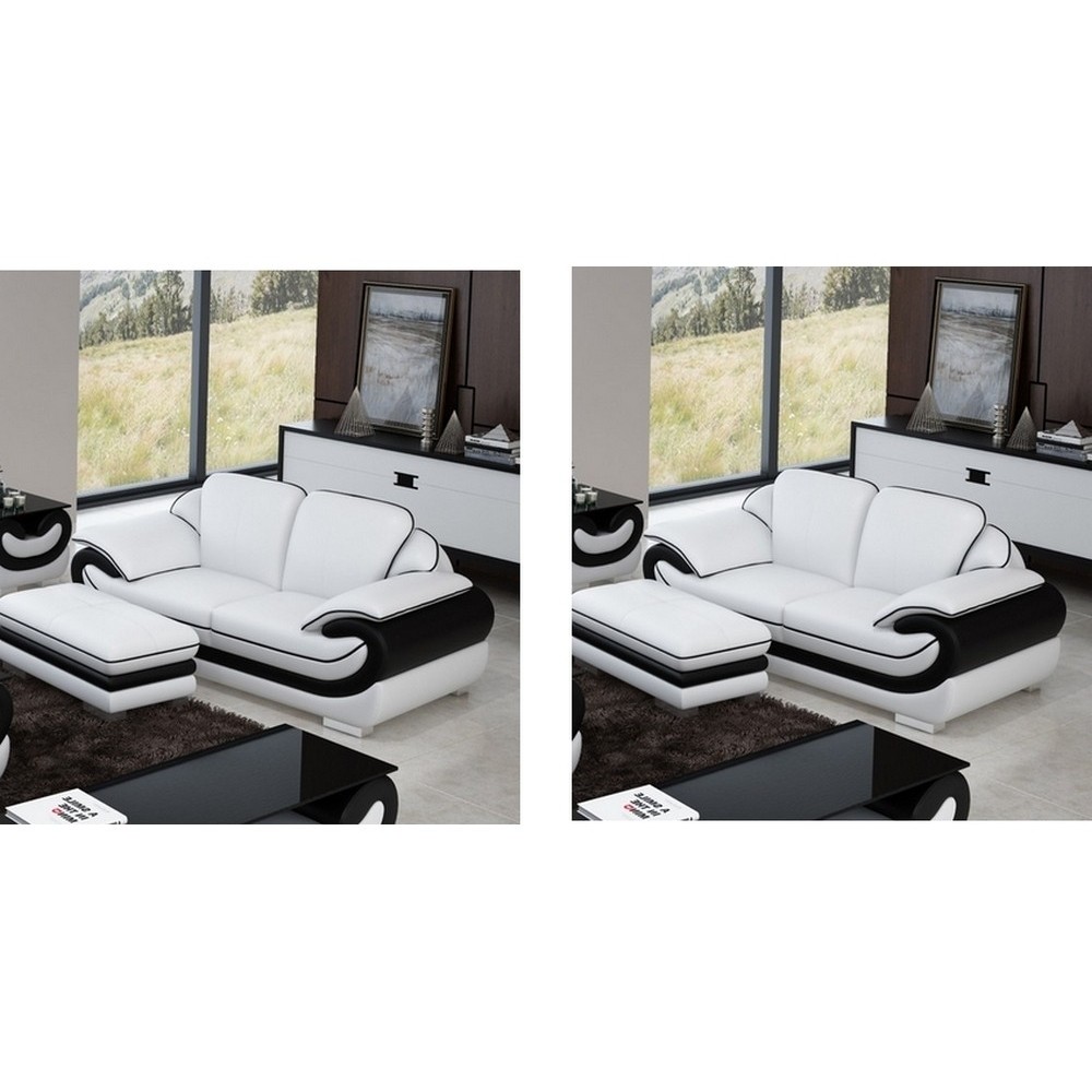 Ensemble de 2 canapé 2 places en cuir italien vachette CANDIDE blanc et noir, 2 canapés 2 places