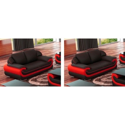 Ensemble de 2 canapé 2 places en cuir italien vachette CANDIDE noir et rouge