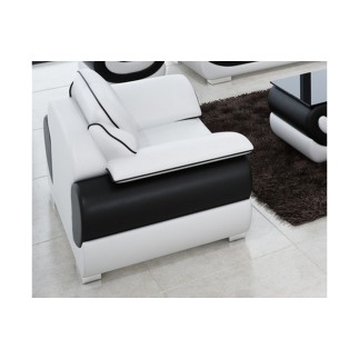 Fauteuil 1 place en cuir italien vachette CANDIDE blanc et noir