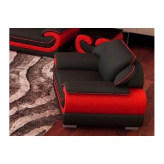 Fauteuil 1 place en cuir italien vachette CANDIDE noir et rouge