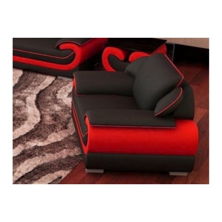 Fauteuil 1 place en cuir italien vachette CANDIDE noir et rouge